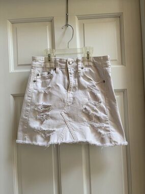 American Eagle Outfitters White Distressed Denim Mini Skirt